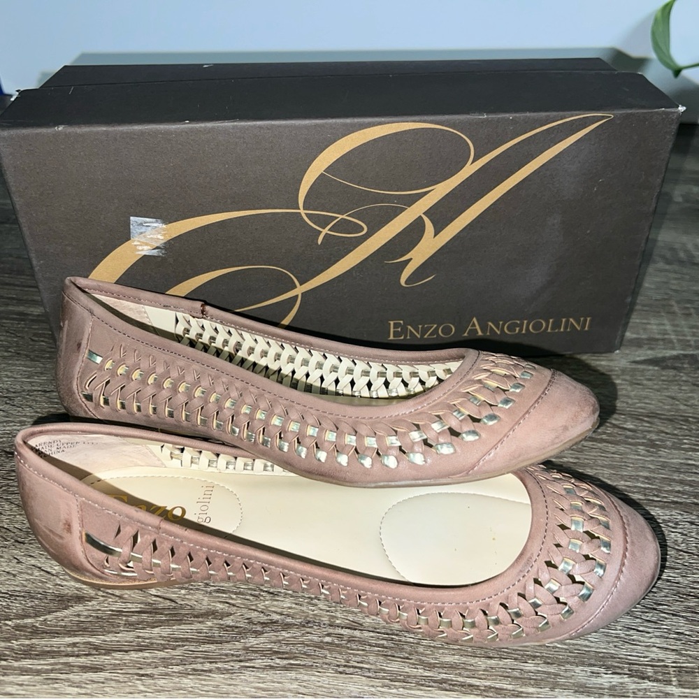 Shoes Enzo Angiolini Flats Taupe Silver Loafers Ballet Round Toe 6.5
